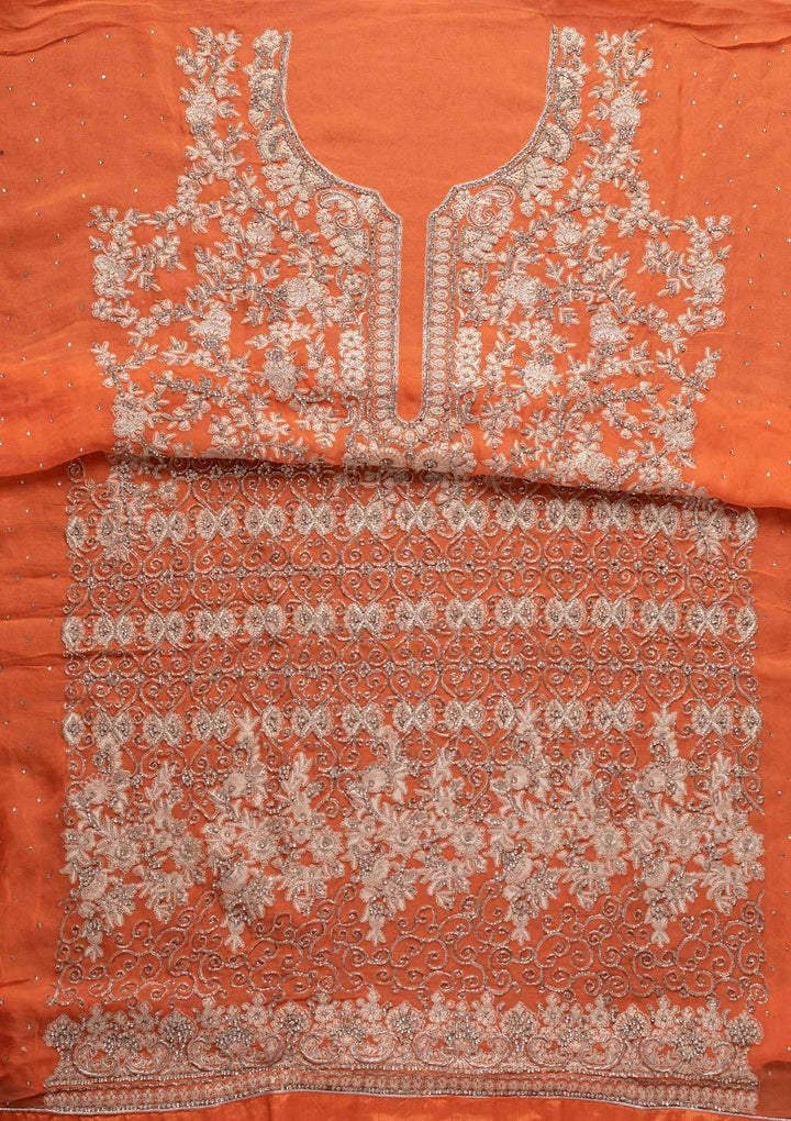 Light Orange Silver Stonework Georgette Designer Unstitched Salwar Suit - koskii