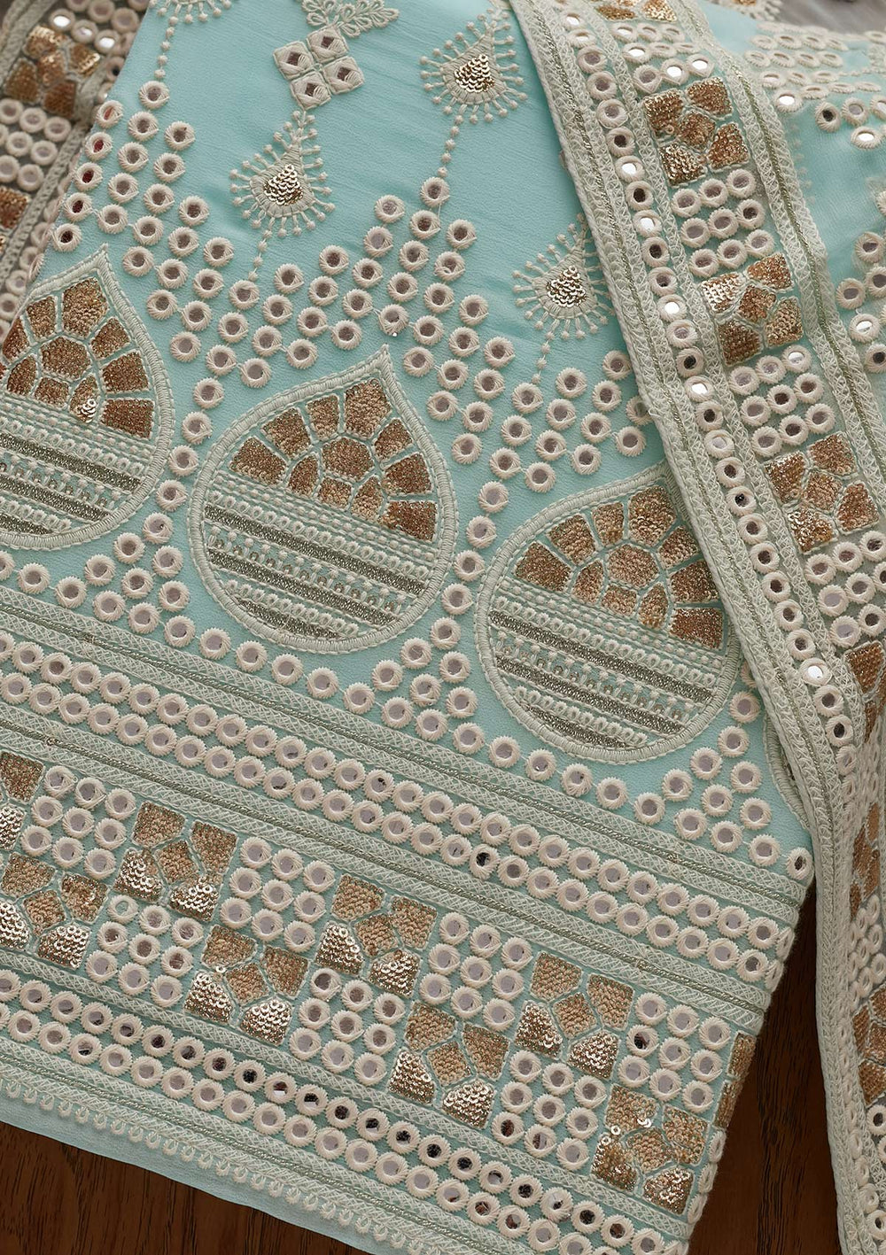 Sky Blue Chikankari Georgette Designer Unstitched Salwar Suit - Koskii