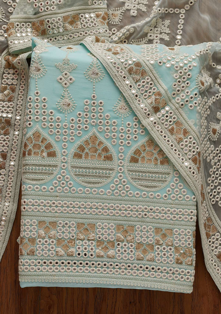 Sky Blue Chikankari Georgette Designer Unstitched Salwar Suit - Koskii