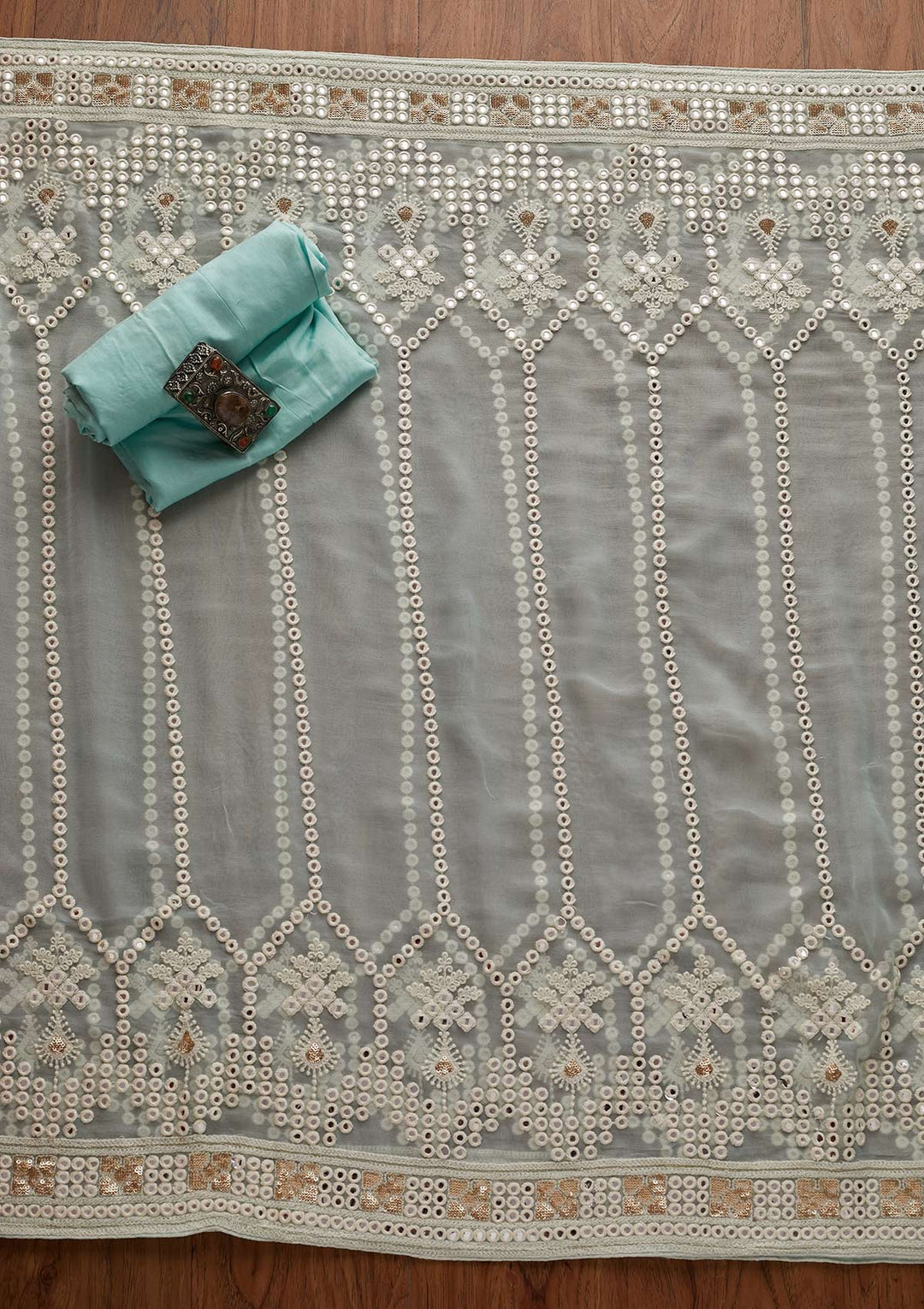 Sky Blue Chikankari Georgette Designer Unstitched Salwar Suit - Koskii