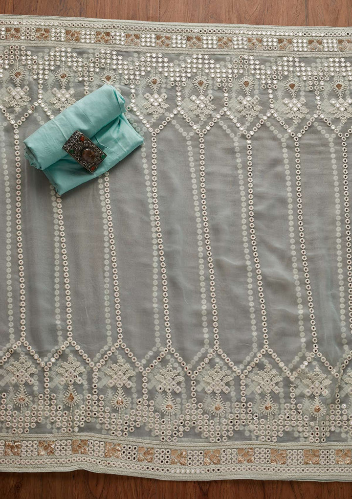 Sky Blue Chikankari Georgette Designer Unstitched Salwar Suit - Koskii