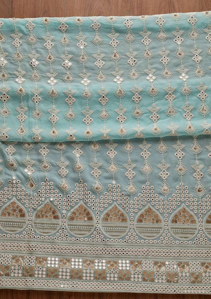 Sky Blue Chikankari Georgette Designer Unstitched Salwar Suit - Koskii