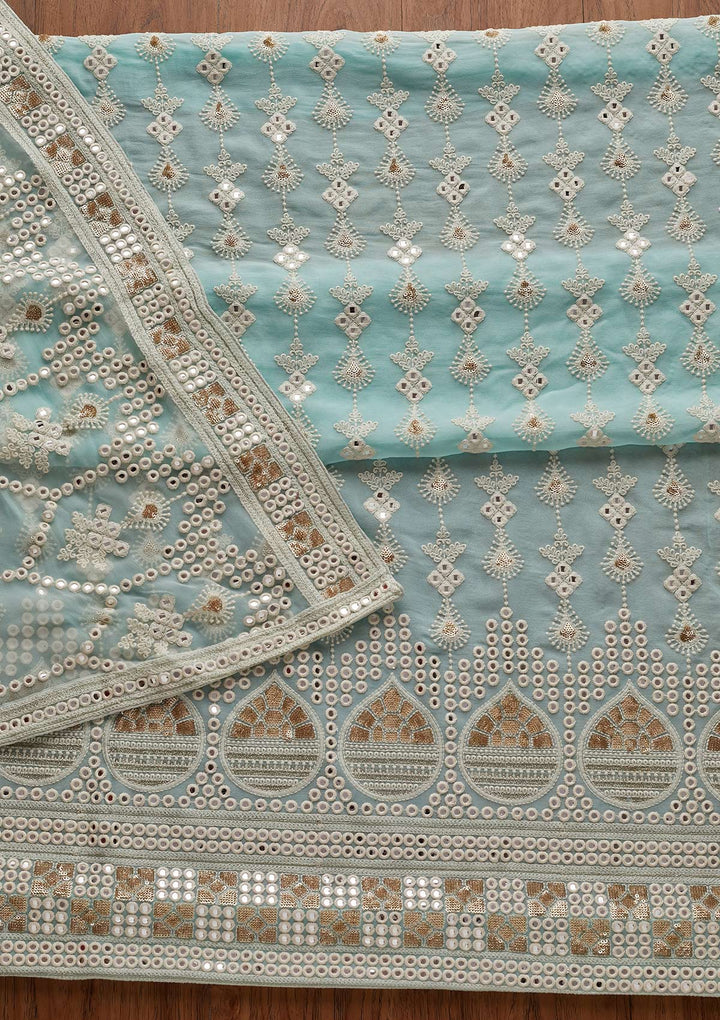 Sky Blue Chikankari Georgette Designer Unstitched Salwar Suit - Koskii