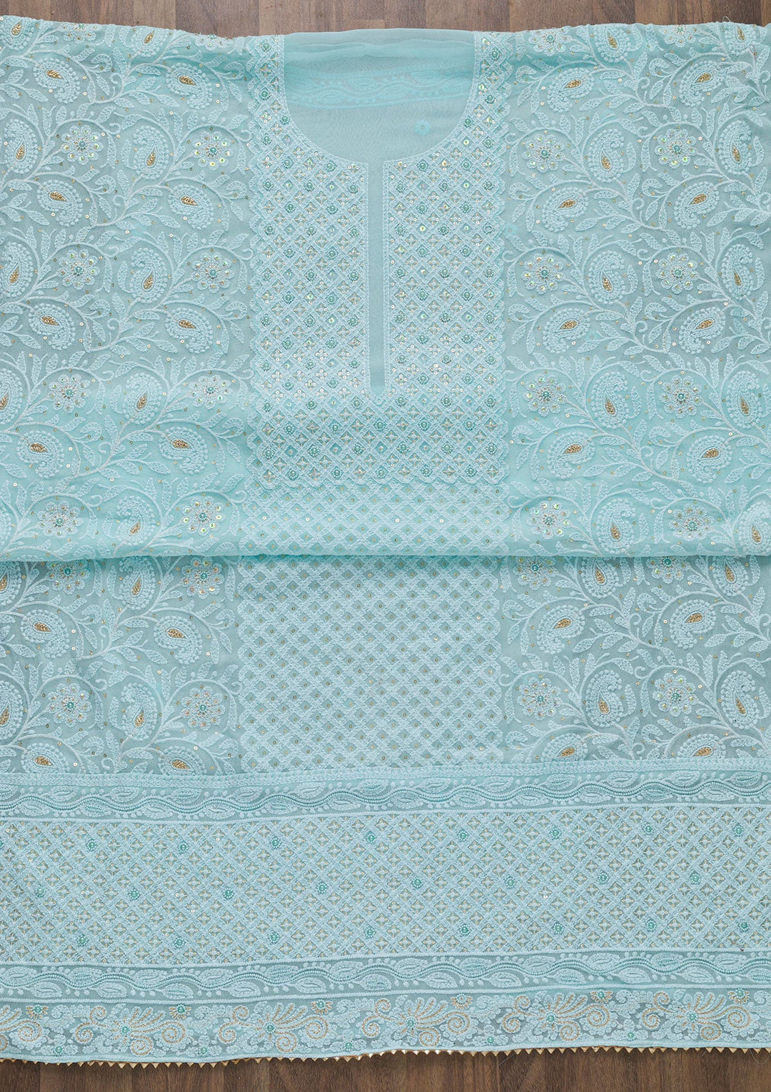 Sky Blue Chikankari Georgette Unstitched Salwar Suit-Koskii