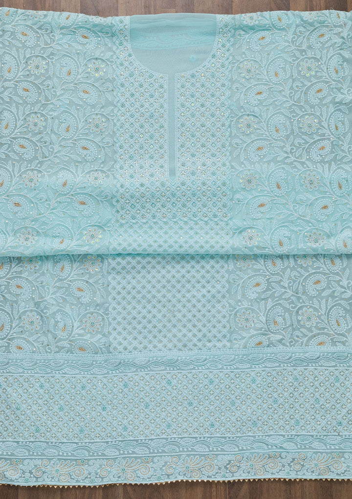 Sky Blue Chikankari Georgette Unstitched Salwar Suit-Koskii