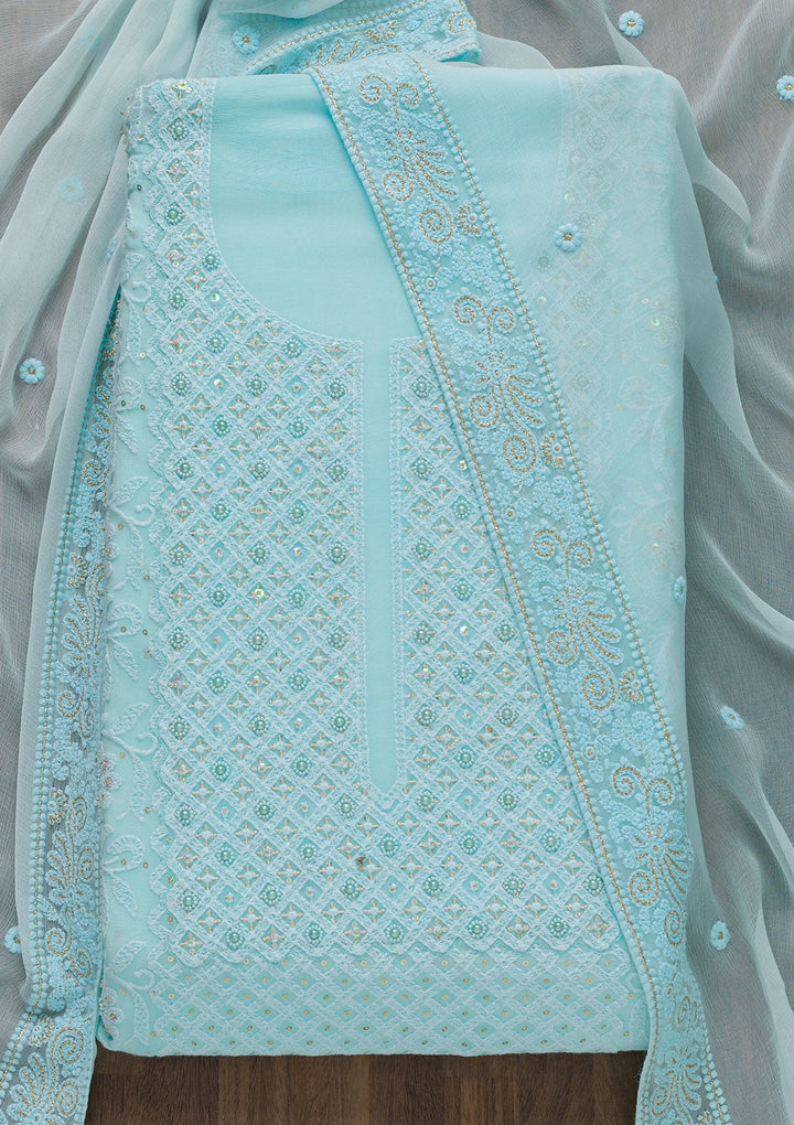 Sky Blue Chikankari Georgette Unstitched Salwar Suit-Koskii
