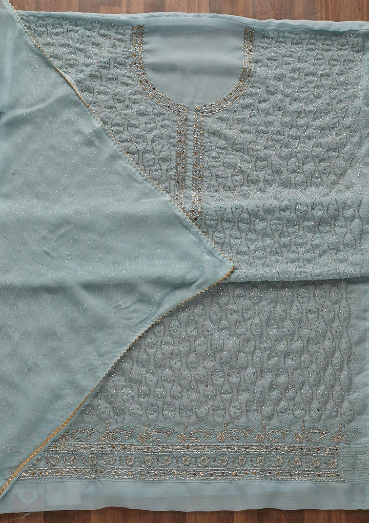 Sky Blue Cutdana Georgette Designer Unstitched Salwar Suit - Koskii