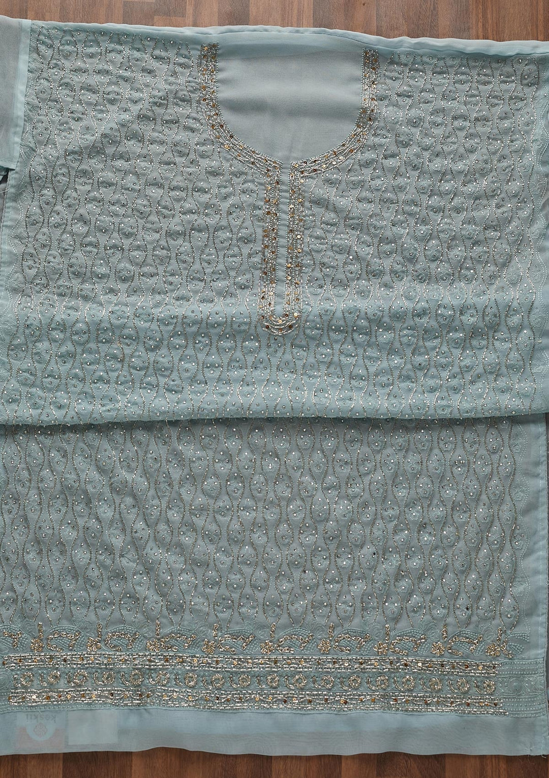 Sky Blue Cutdana Georgette Designer Unstitched Salwar Suit - Koskii