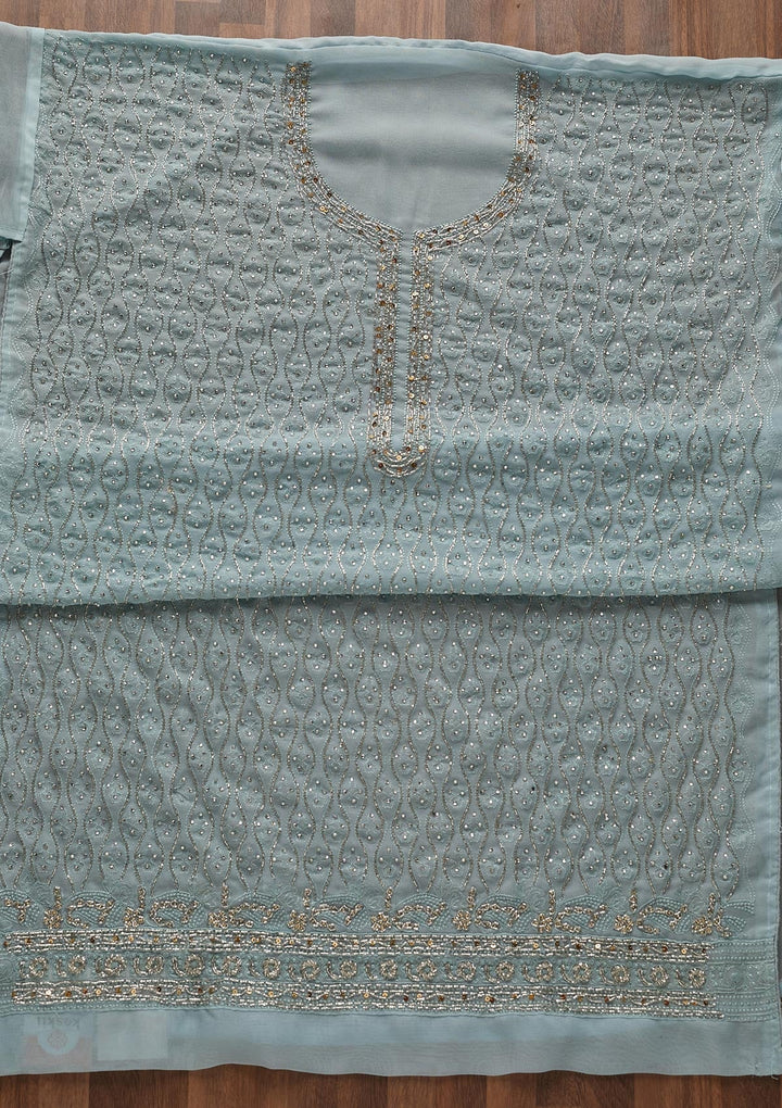 Sky Blue Cutdana Georgette Designer Unstitched Salwar Suit - Koskii