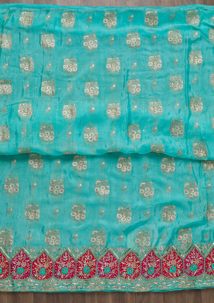 Sky Blue Cutdana Semi Crepe Unstitched Salwar Suit-Koskii