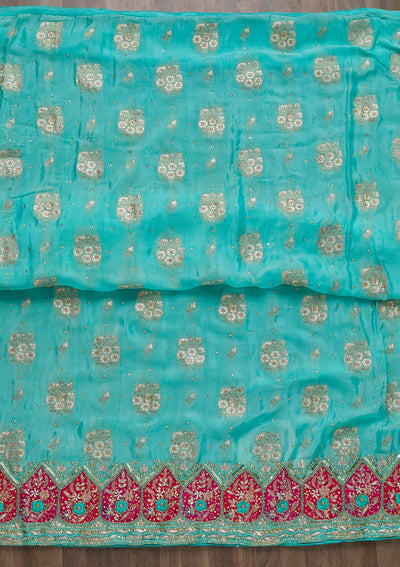 Sky Blue Cutdana Semi Crepe Unstitched Salwar Suit-Koskii