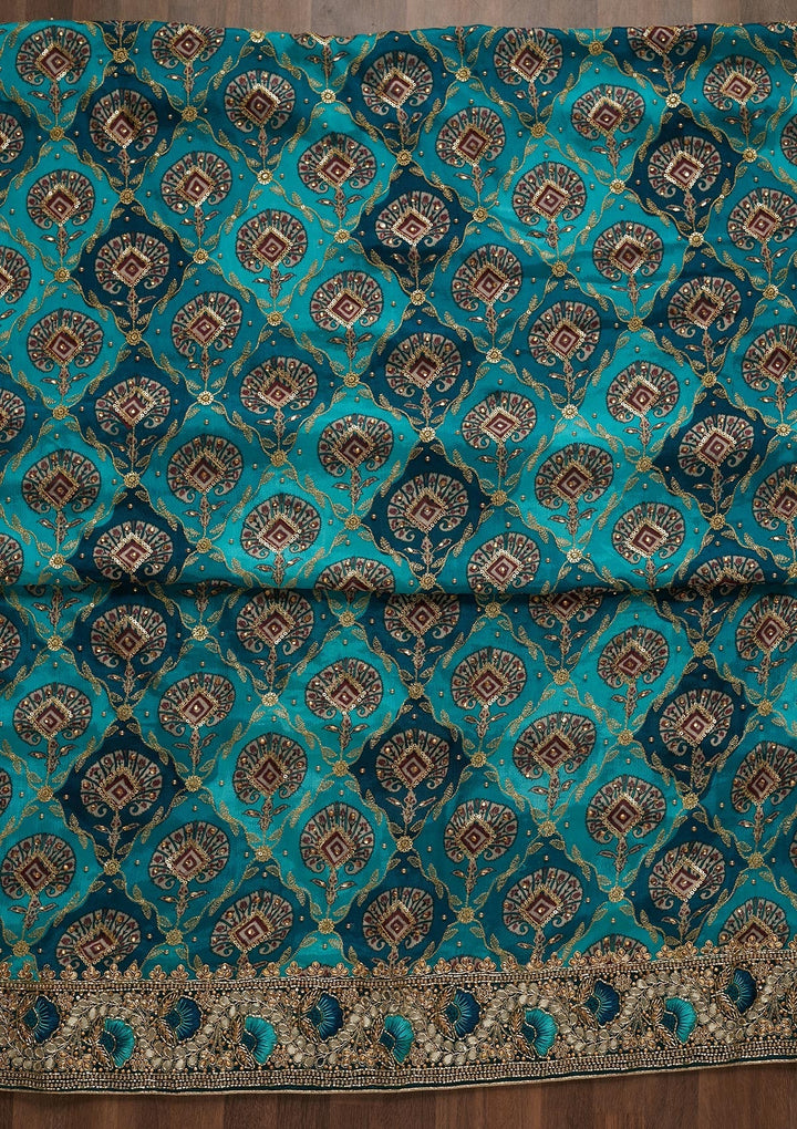 Sky Blue Cutdana Semi Crepe Unstitched Salwar Suit - Koskii
