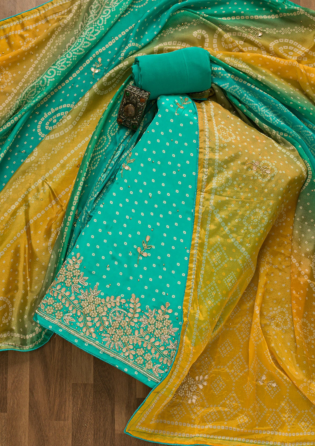 Sky Blue Gotapatti Brocade Salwar Kameez-Koskii