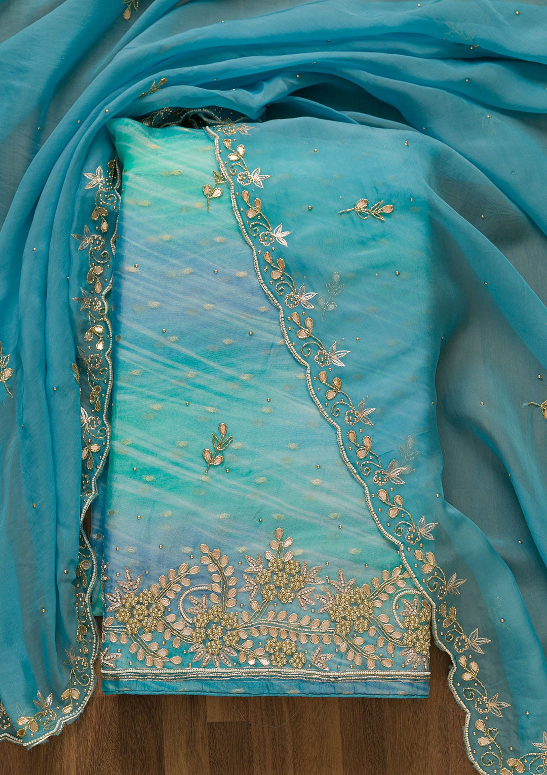 Sky Blue Gotapatti Brocade Salwar Kameez-Koskii