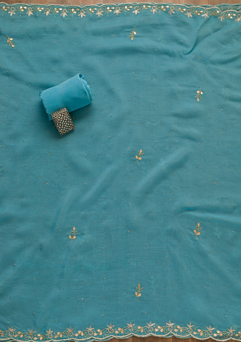 Sky Blue Gotapatti Brocade Salwar Kameez-Koskii