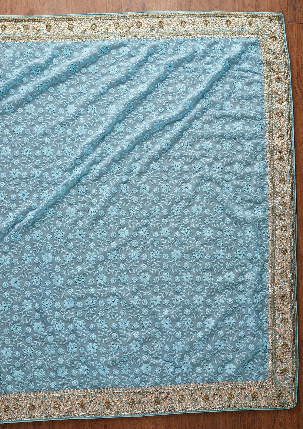 Sky Blue Gotapatti Chiffon Designer Saree - koskii