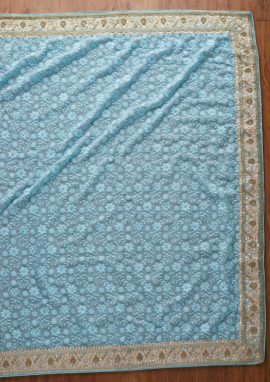 Sky Blue Gotapatti Chiffon Designer Saree - koskii