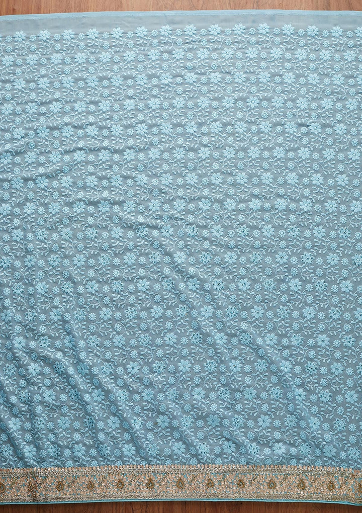 Sky Blue Gotapatti Chiffon Designer Saree - koskii
