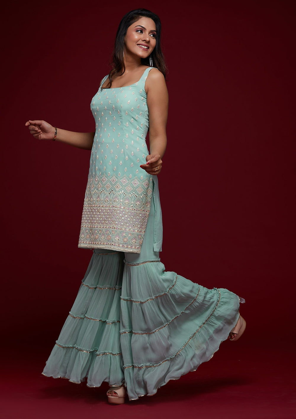 Sky Blue Gotapatti Georgette Designer Salwar Suit - Koskii