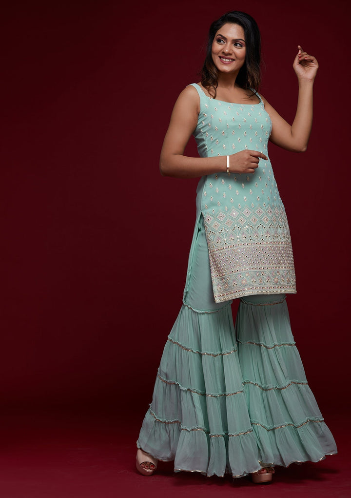 Sky Blue Gotapatti Georgette Designer Salwar Suit - Koskii