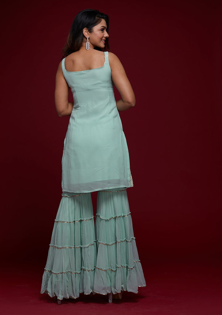 Sky Blue Gotapatti Georgette Designer Salwar Suit - Koskii