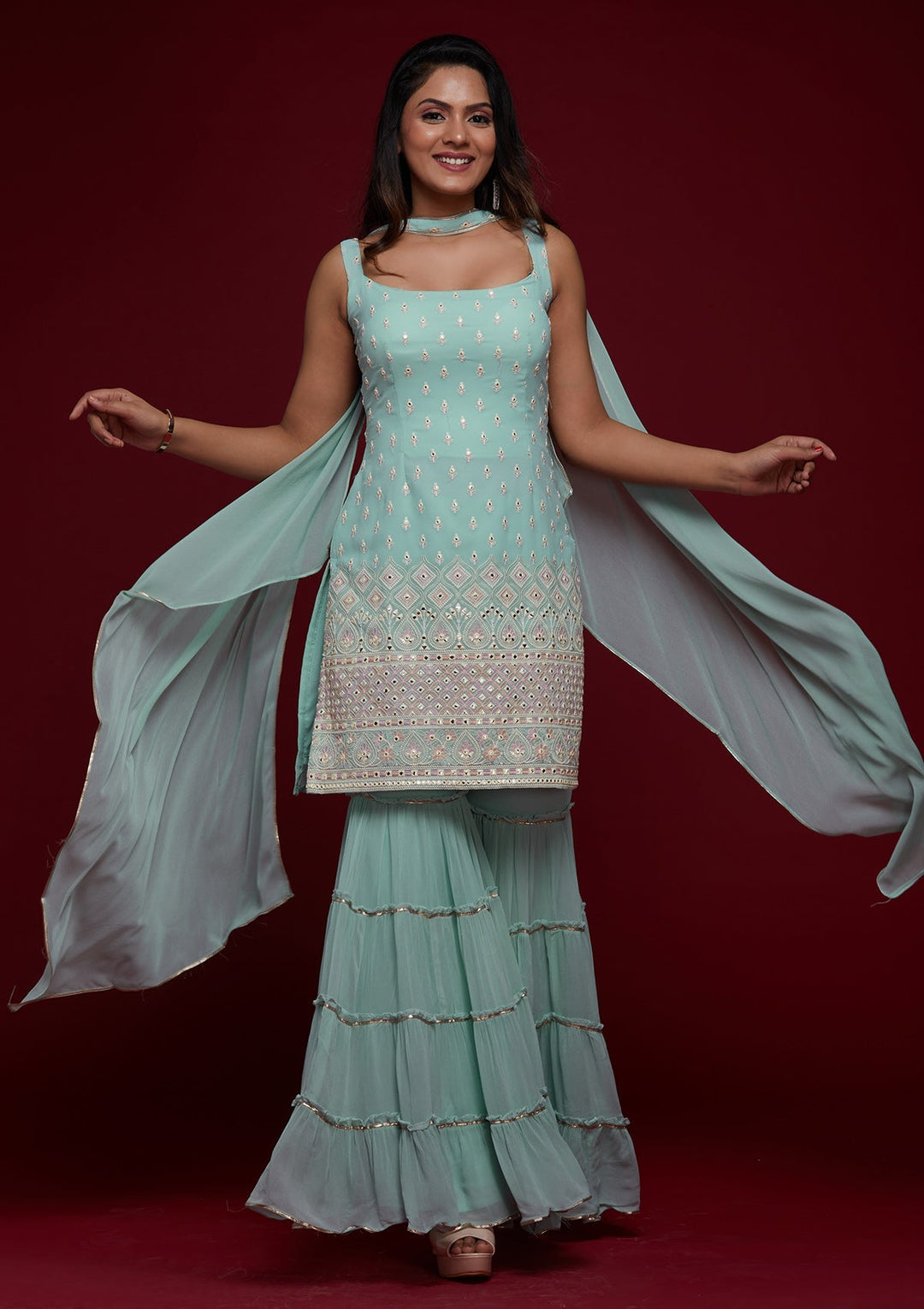 Sky Blue Gotapatti Georgette Designer Salwar Suit - Koskii