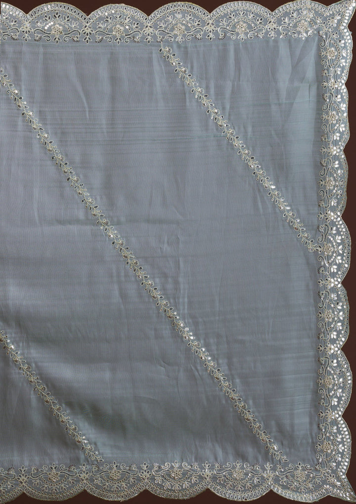 Sky Blue Gotapatti Net Saree-Koskii