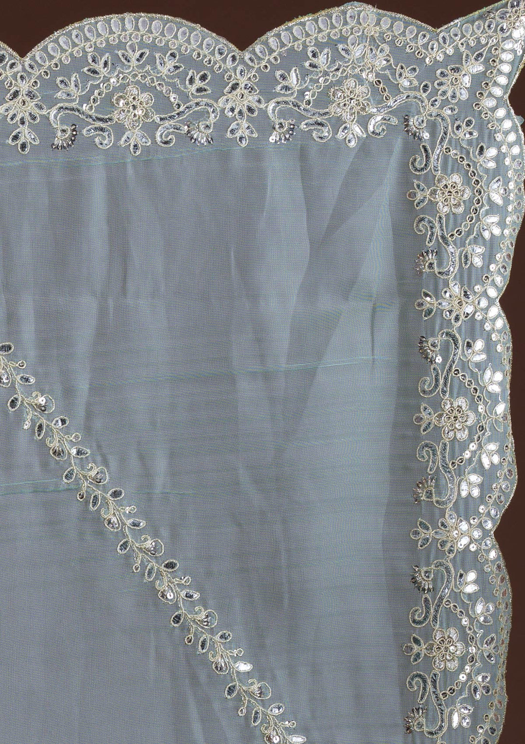 Sky Blue Gotapatti Net Saree-Koskii