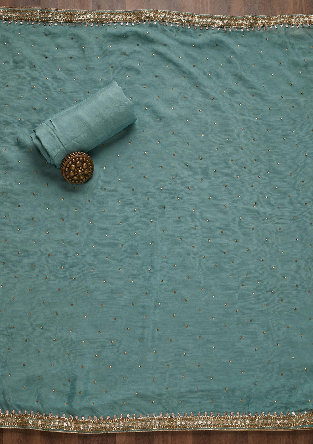 Sky Blue Gotapatti Semi Crepe Unstitched Salwar Suit - Koskii