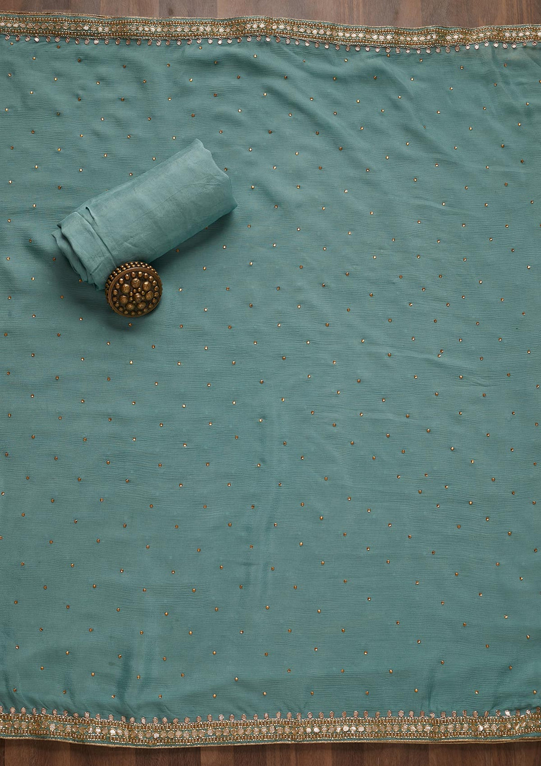 Sky Blue Gotapatti Semi Crepe Unstitched Salwar Suit - Koskii