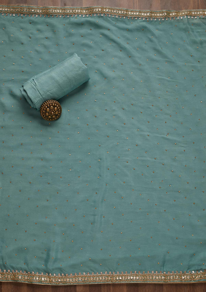 Sky Blue Gotapatti Semi Crepe Unstitched Salwar Suit - Koskii