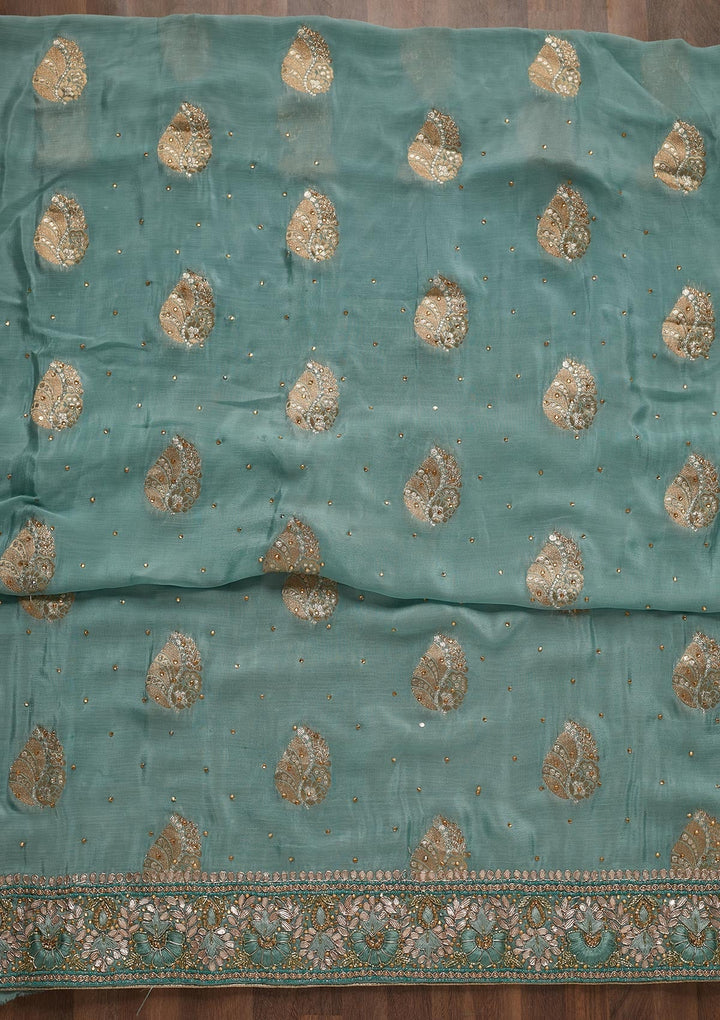 Sky Blue Gotapatti Semi Crepe Unstitched Salwar Suit - Koskii