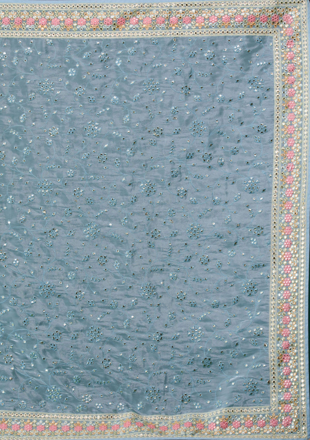 Sky Blue Gotapatti Tissue Saree-Koskii