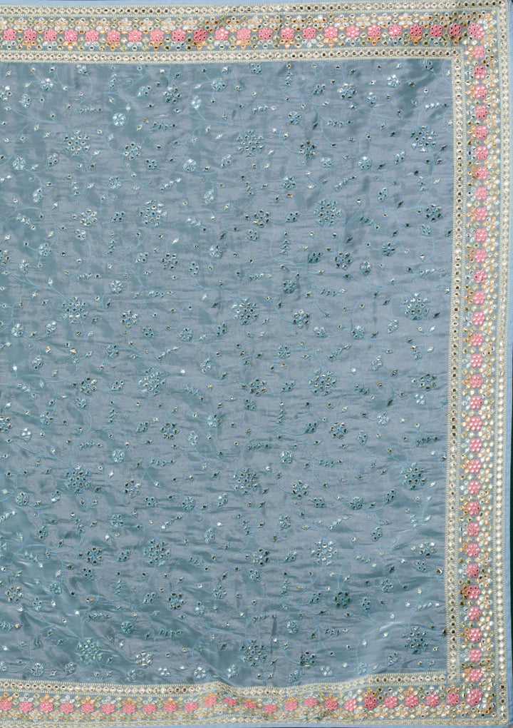 Sky Blue Gotapatti Tissue Saree-Koskii