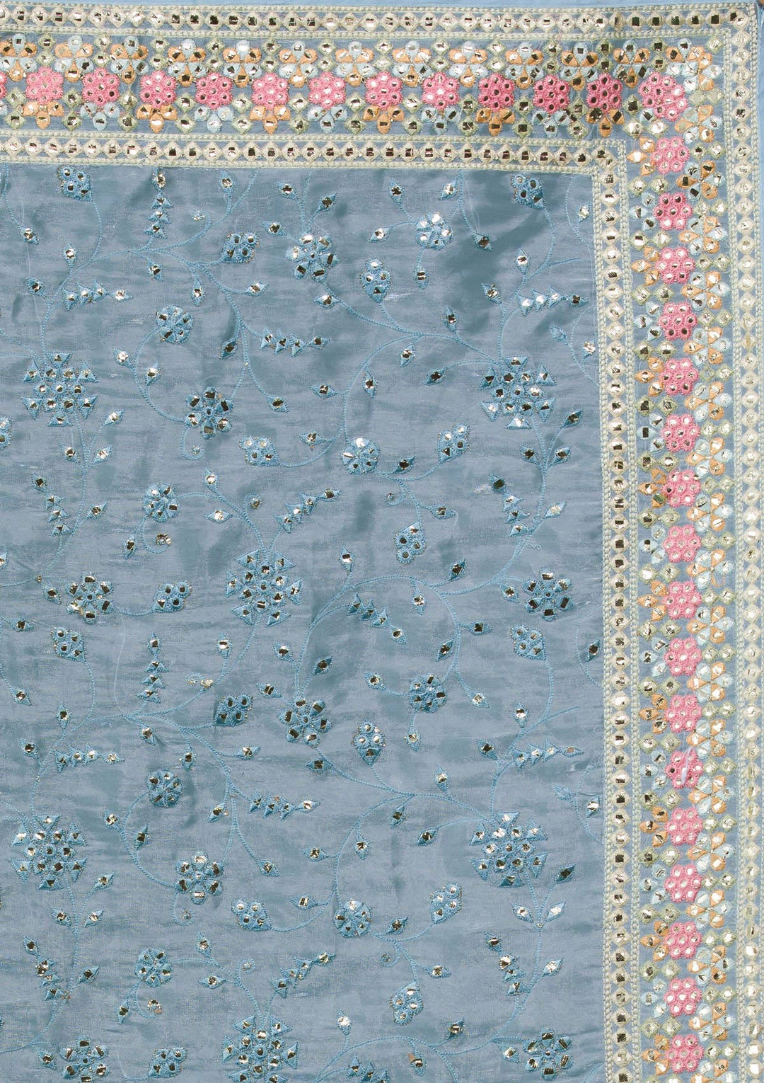 Sky Blue Gotapatti Tissue Saree-Koskii