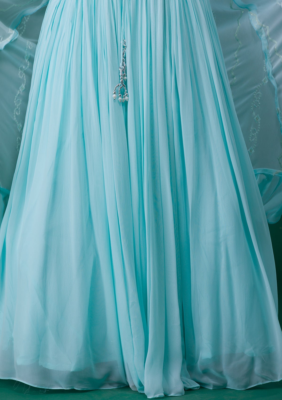 Sky Blue Mirrorwork Georgette Designer Lehenga-Koskii