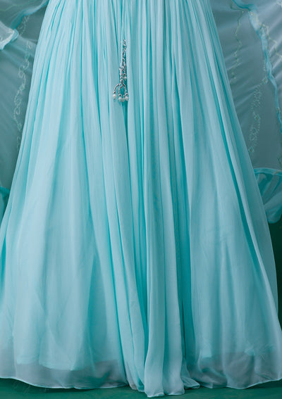 Sky Blue Mirrorwork Georgette Designer Lehenga-Koskii