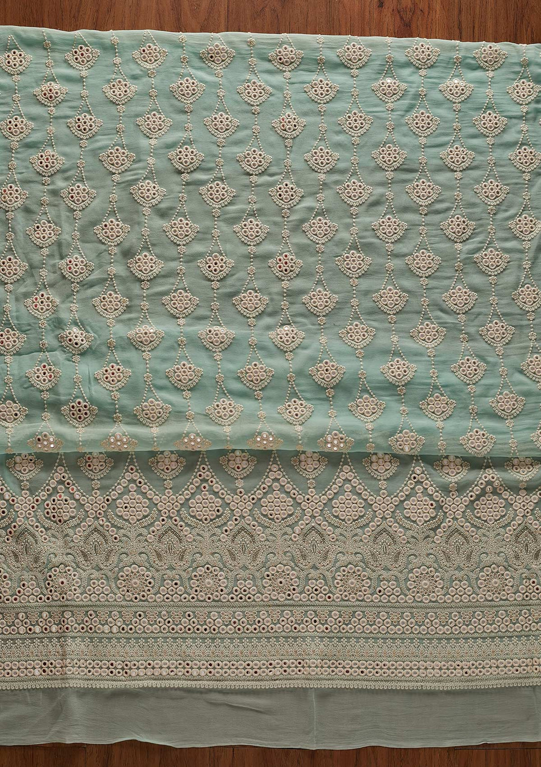 Sky Blue Mirrorwork Georgette Designer Unstitched Salwar Suit - koskii