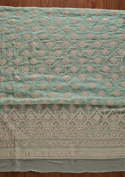 Sky Blue Mirrorwork Georgette Designer Unstitched Salwar Suit - koskii