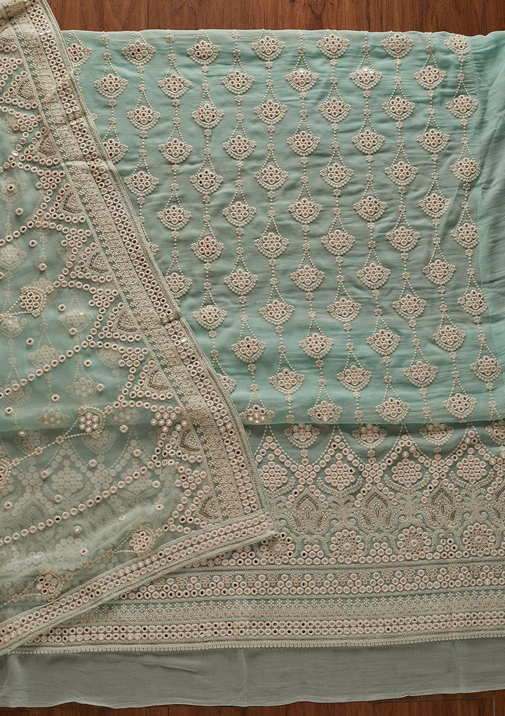 Sky Blue Mirrorwork Georgette Designer Unstitched Salwar Suit - koskii