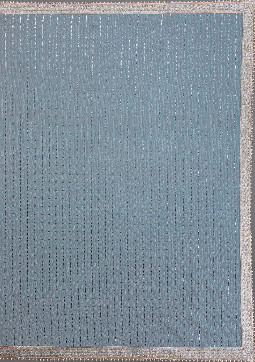 Sky Blue Mirrorwork Net Saree-Koskii