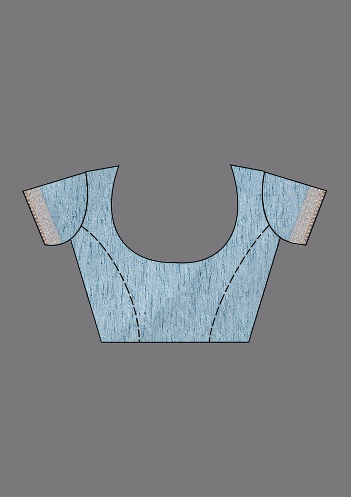 Sky Blue Mirrorwork Net Saree-Koskii