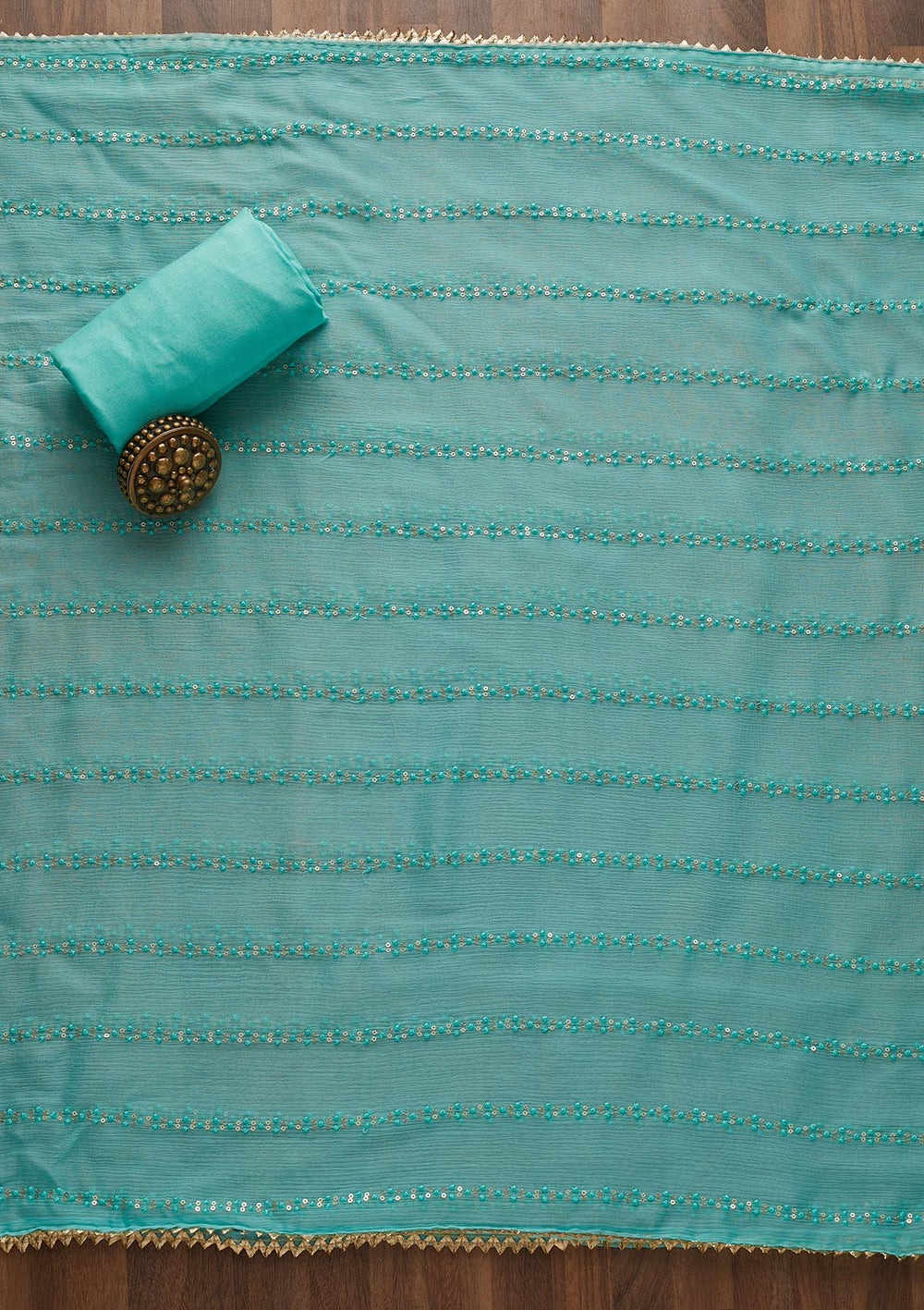 Sky Blue Sequins Georgette Semi-Stitched Salwar Suit-Koskii