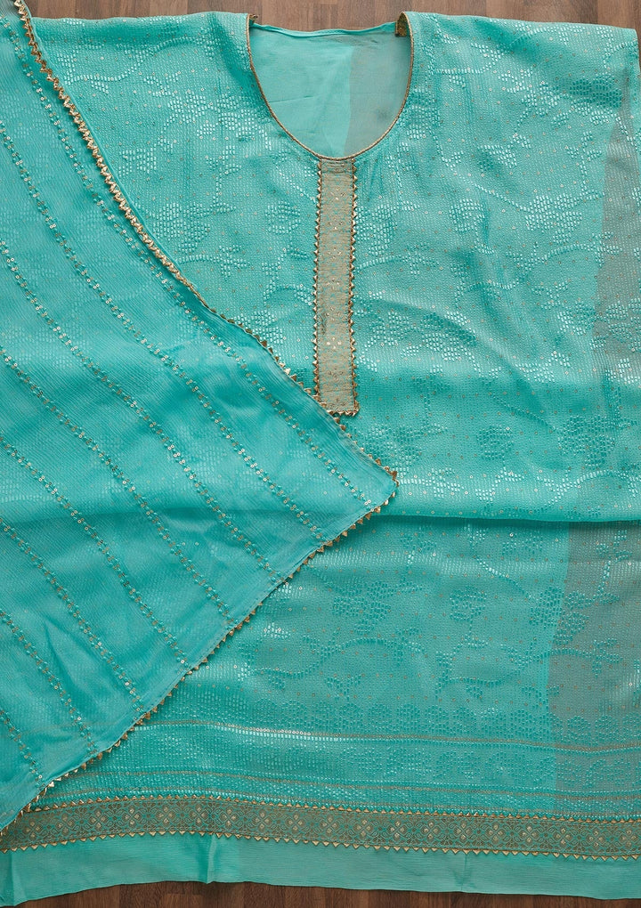 Sky Blue Sequins Georgette Semi-Stitched Salwar Suit-Koskii