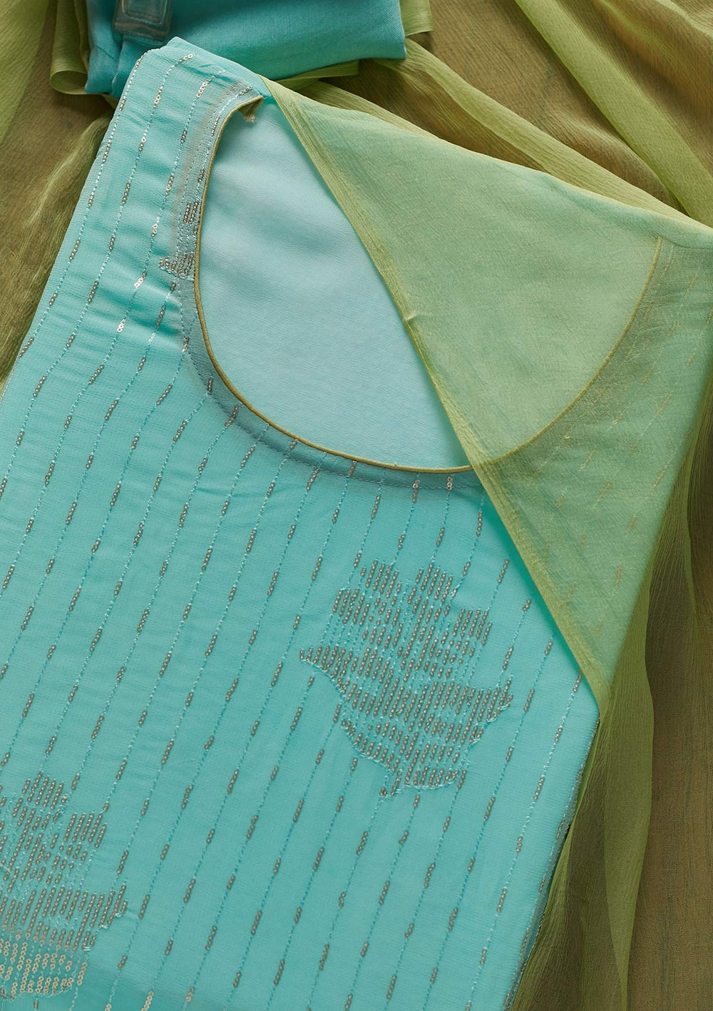 Sky Blue Sequins Georgette Designer Unstitched Salwar Suit - koskii