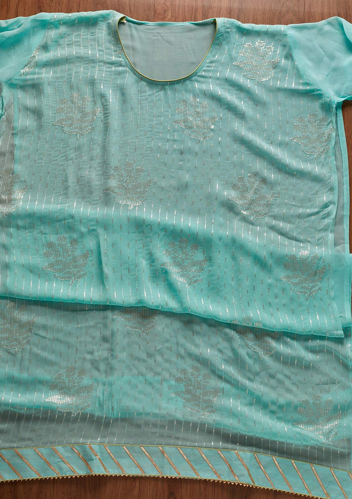 Sky Blue Sequins Georgette Designer Unstitched Salwar Suit - koskii