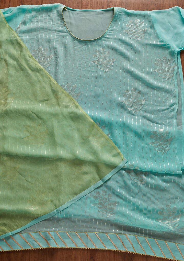 Sky Blue Sequins Georgette Designer Unstitched Salwar Suit - koskii