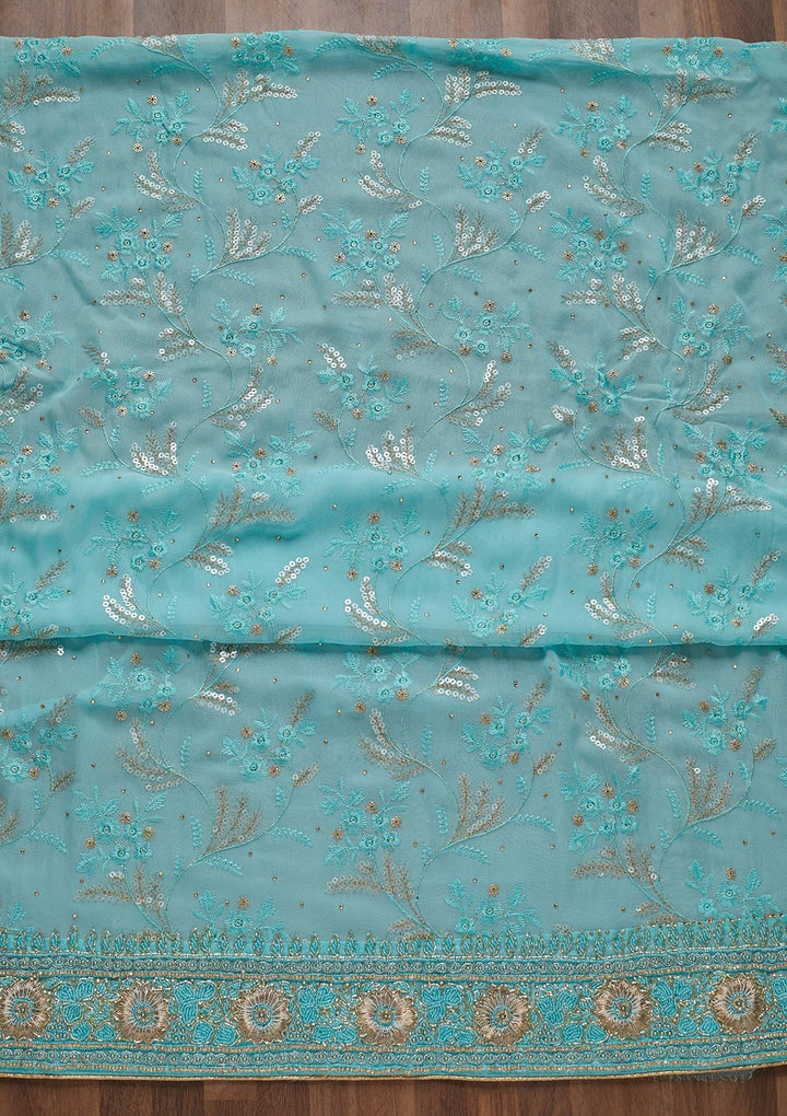 Sky Blue Sequins Georgette Unstitched Salwar Suit - Koskii