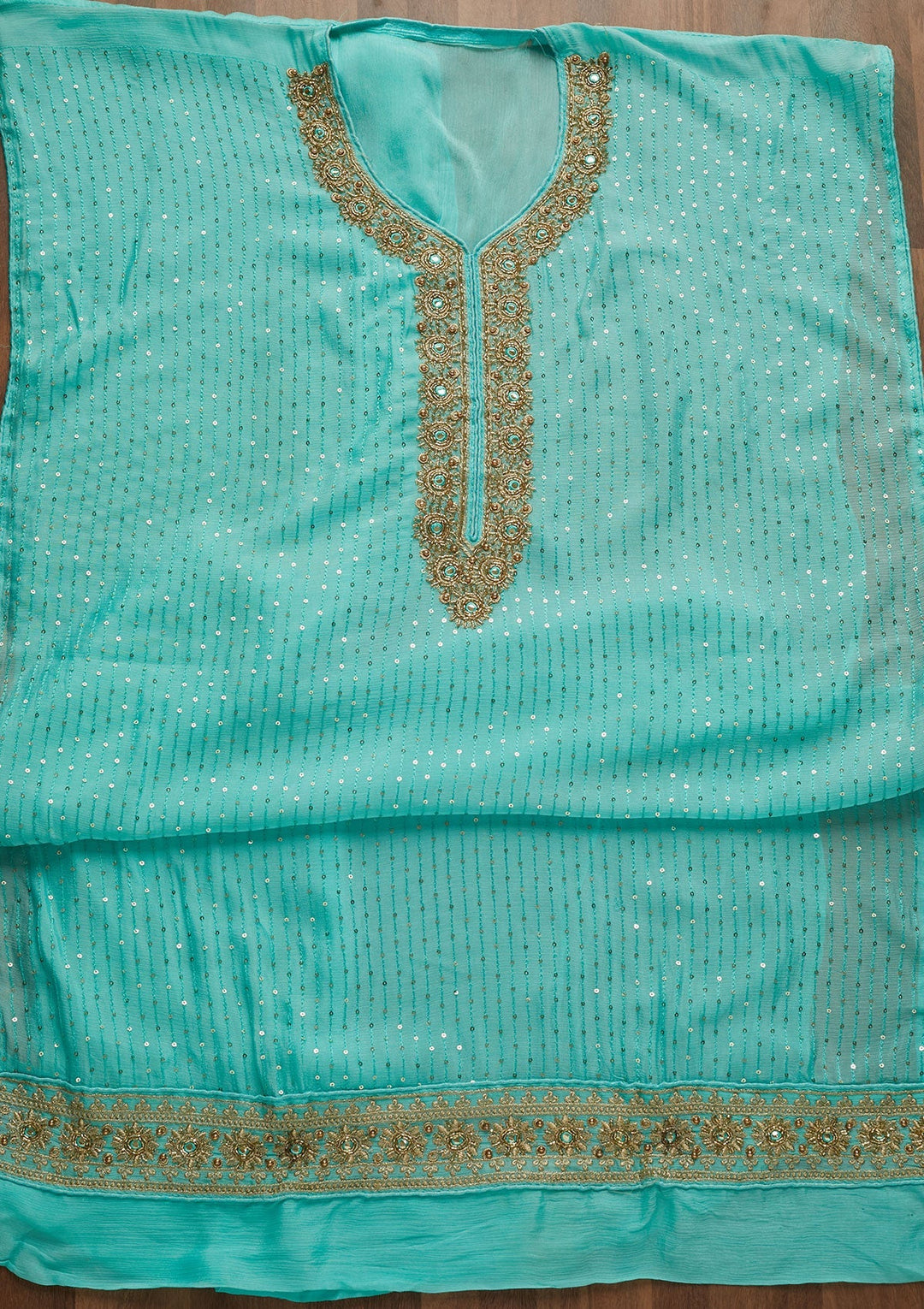 Sky Blue Sequins Georgette Unstitched Salwar Suit-Koskii