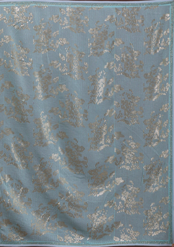 Sky Blue Sequins Georgette Designer Saree-Koskii